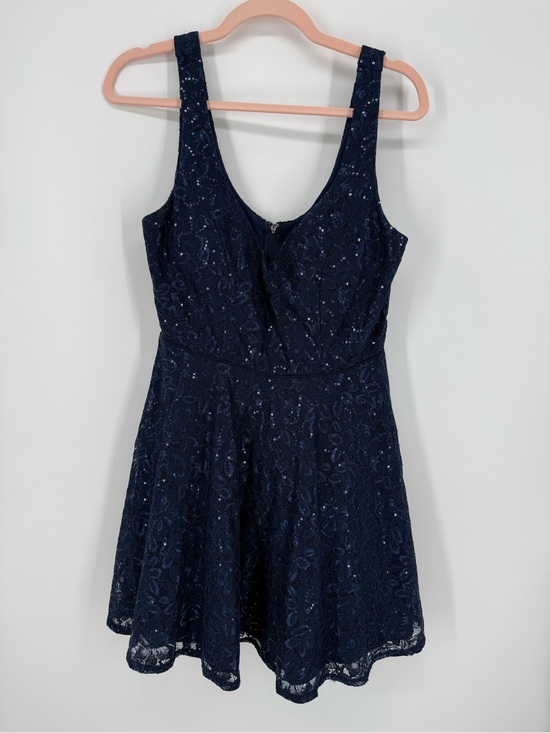 City Triangles Dresses & Skirts - Women's Navy Blue Sequin Lace V Neck Cocktail Mini Dress Junior Sz 11 Wedding‎